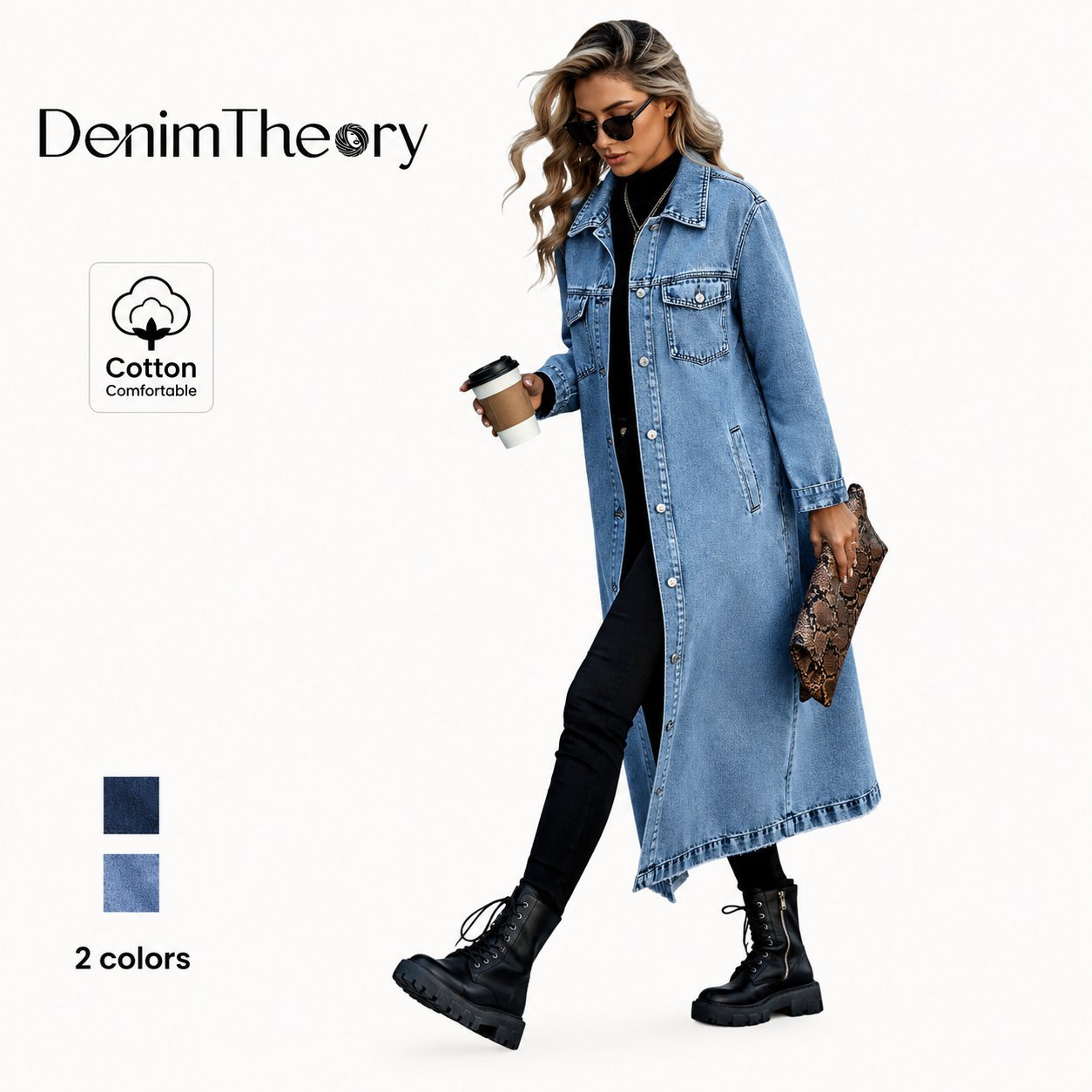 Long Denim Trench Coat