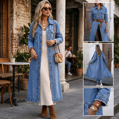 Long Denim Trench Coat
