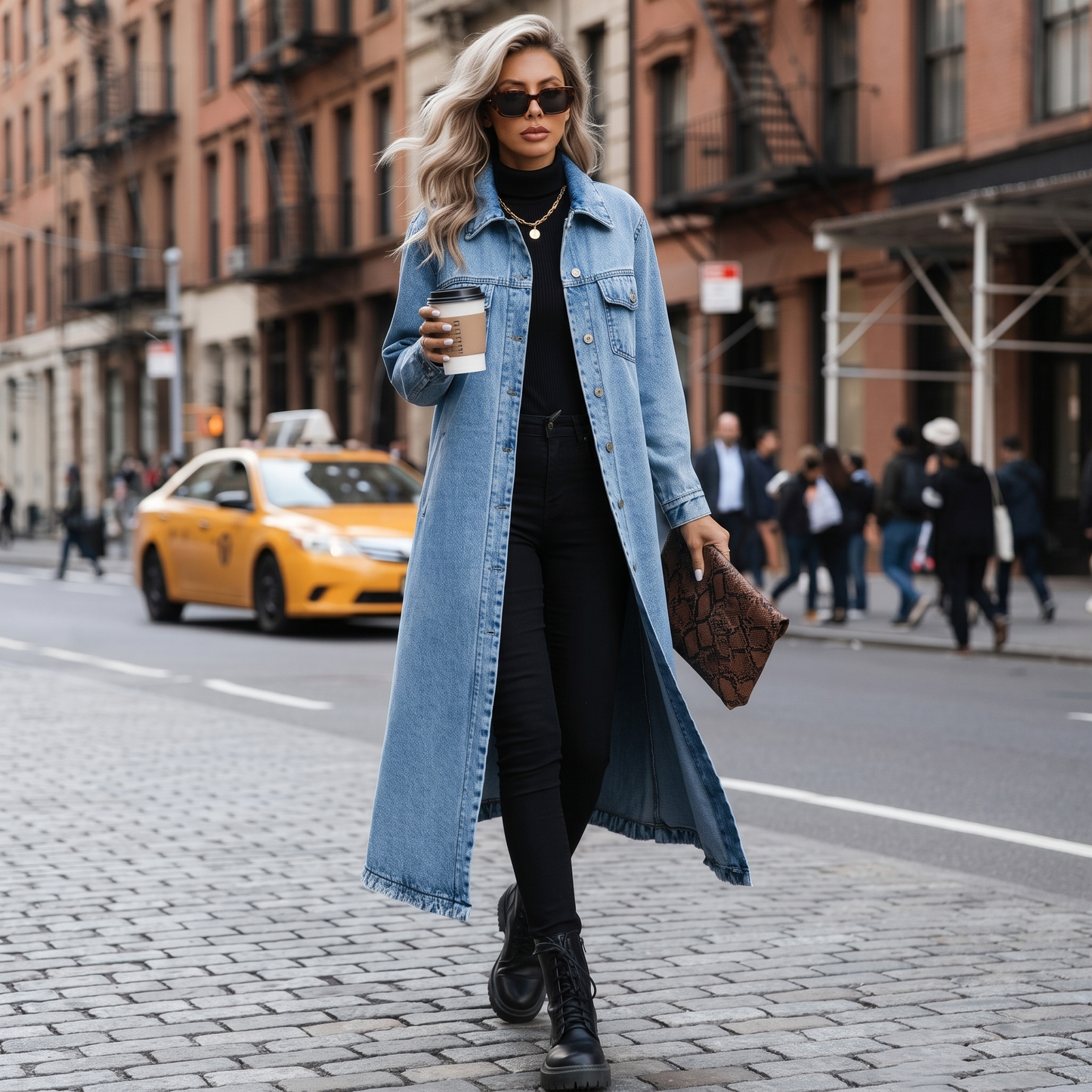 Long Denim Trench Coat
