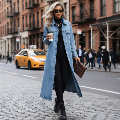 Long Denim Trench Coat